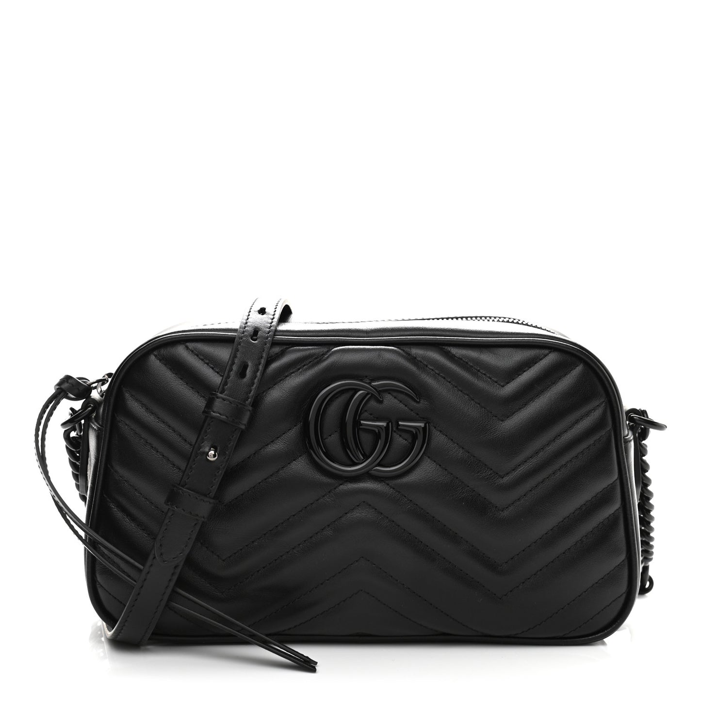 Calfskin Matelasse Monochrome Small GG Marmont Chain Shoulder Bag Black