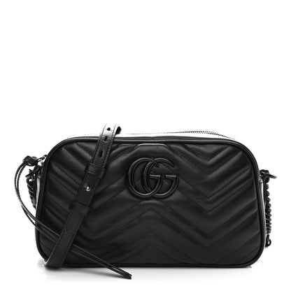 Gucci Calfskin Matelasse Monochrome Small GG Marmont Chain Shoulder Bag Black 1 of 9