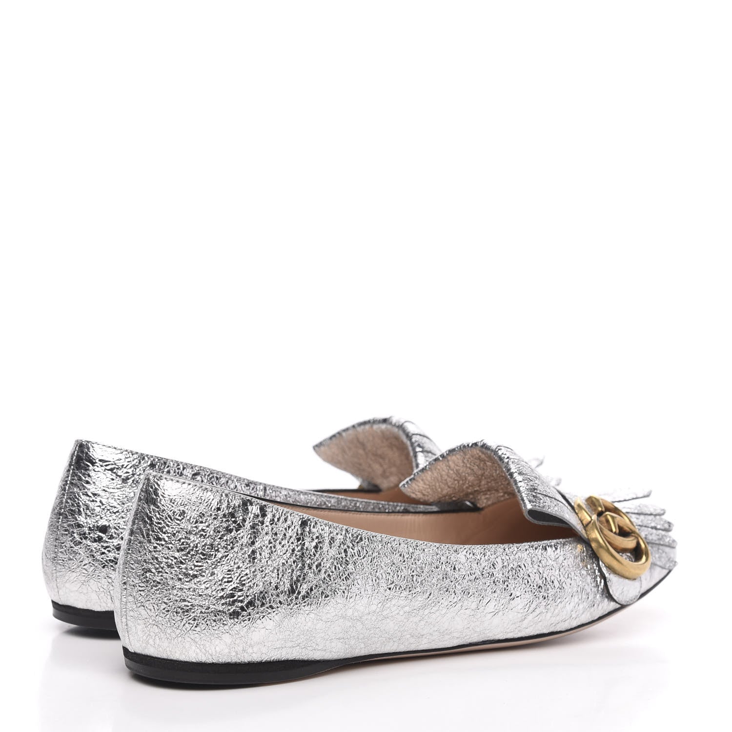 Gucci Galassia GG Marmont Fringe Flats 38 Argento 4 of 9