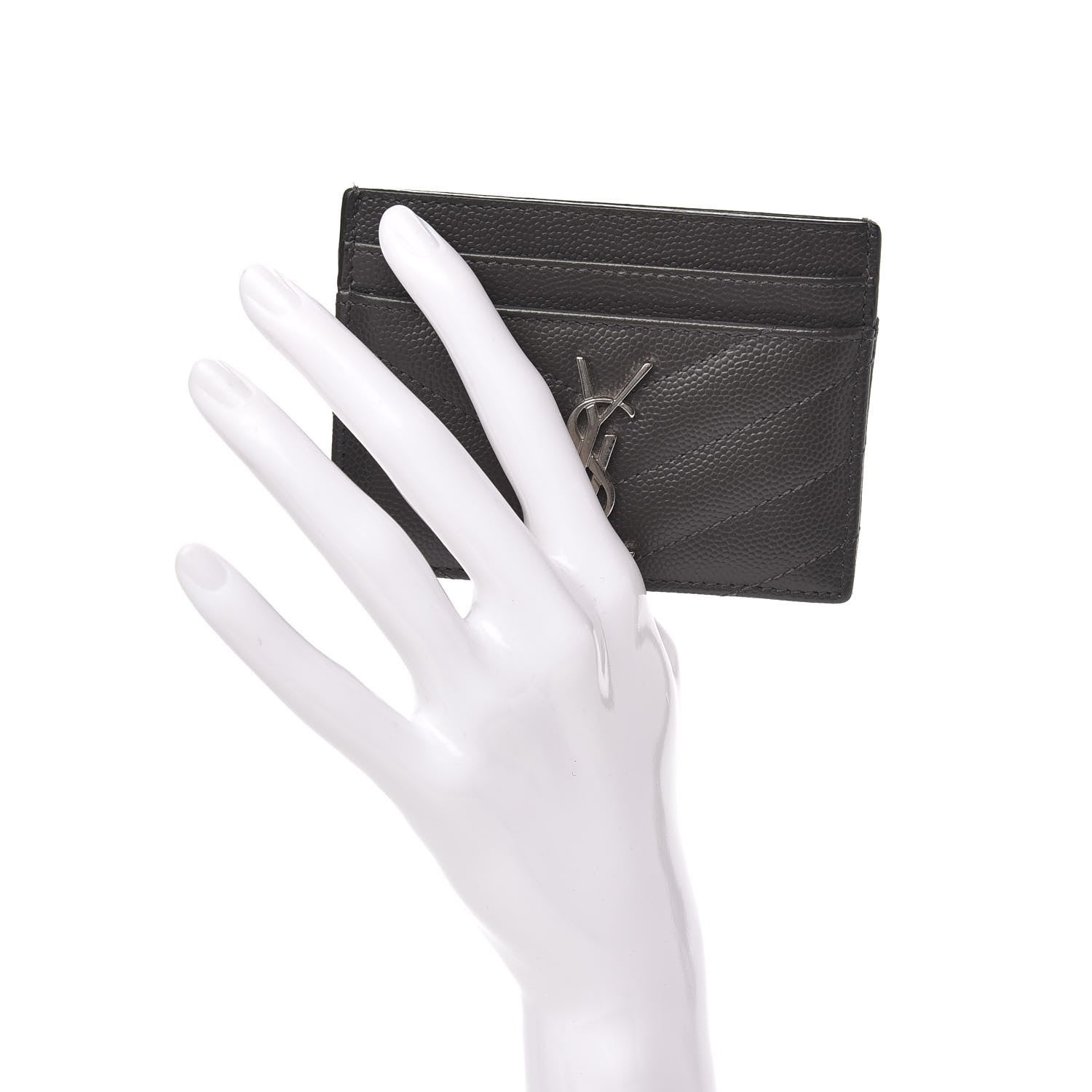 Saint Laurent Grain De Poudre Matelasse Chevron Monogram Credit Card Case Coal 2 of 8