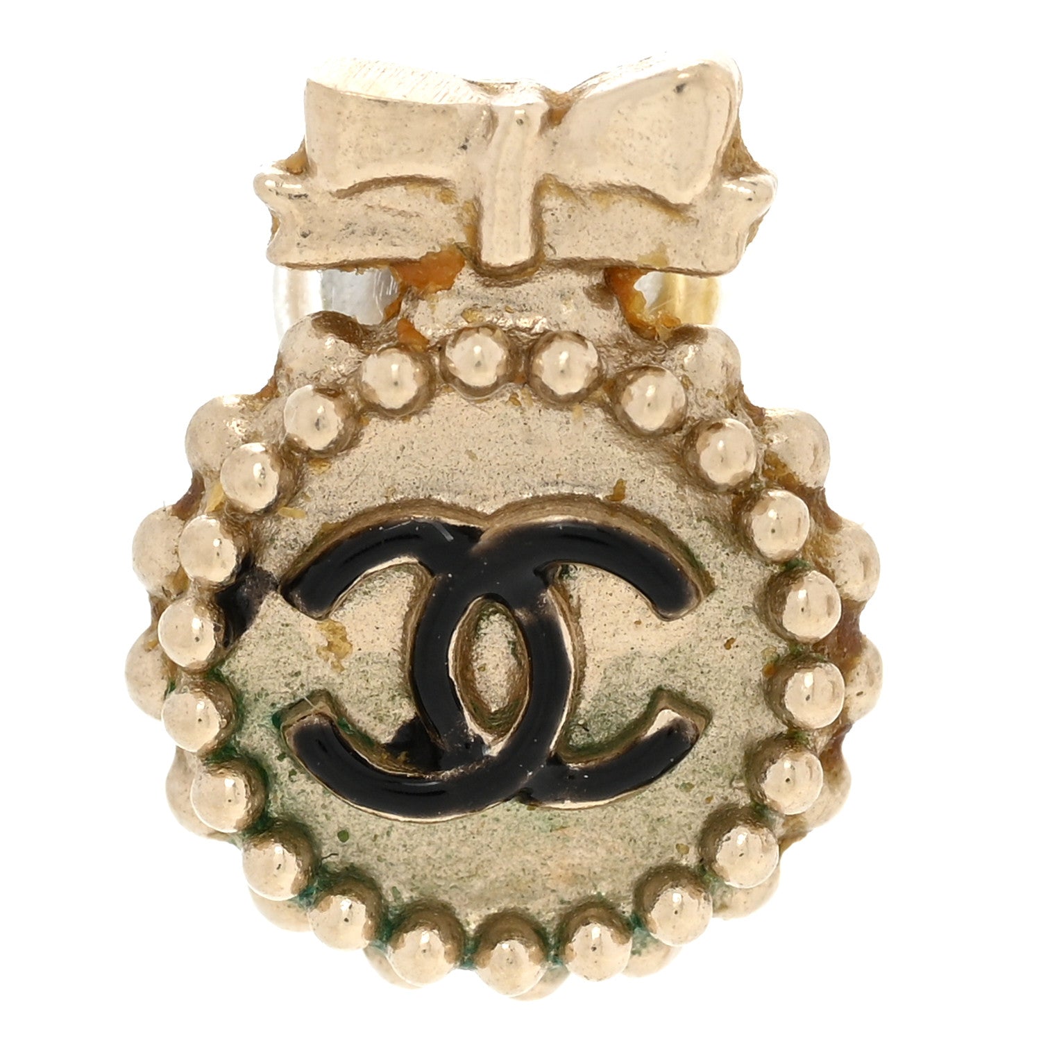 Chanel CC Bow Earrings Black Gold 6 of 7