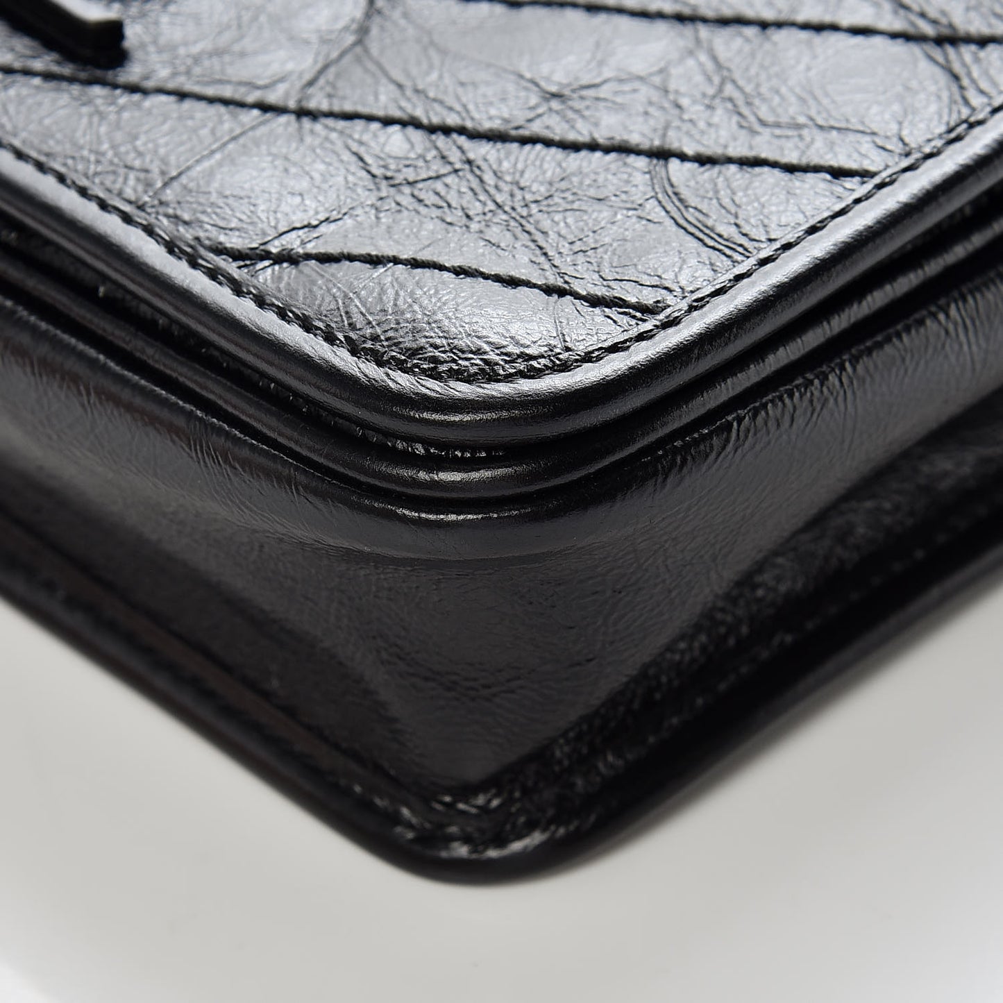 Crinkled Calfskin Matelasse Monogram Niki Chain Wallet Black