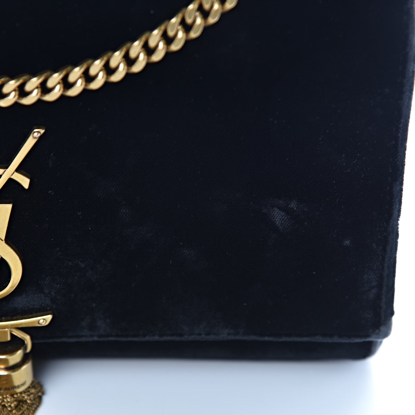 Velvet Medium Monogram Kate Tassel Shoulder Bag Black