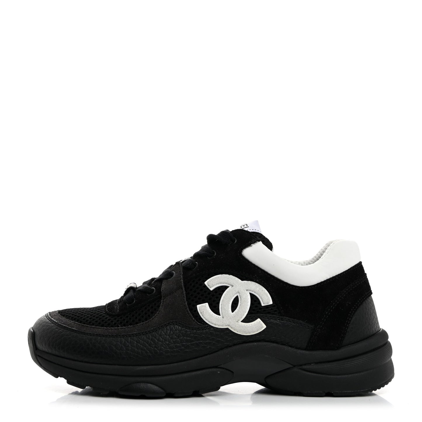 Mesh Suede Grained Calfskin Womens CC Sneakers 38 Black White