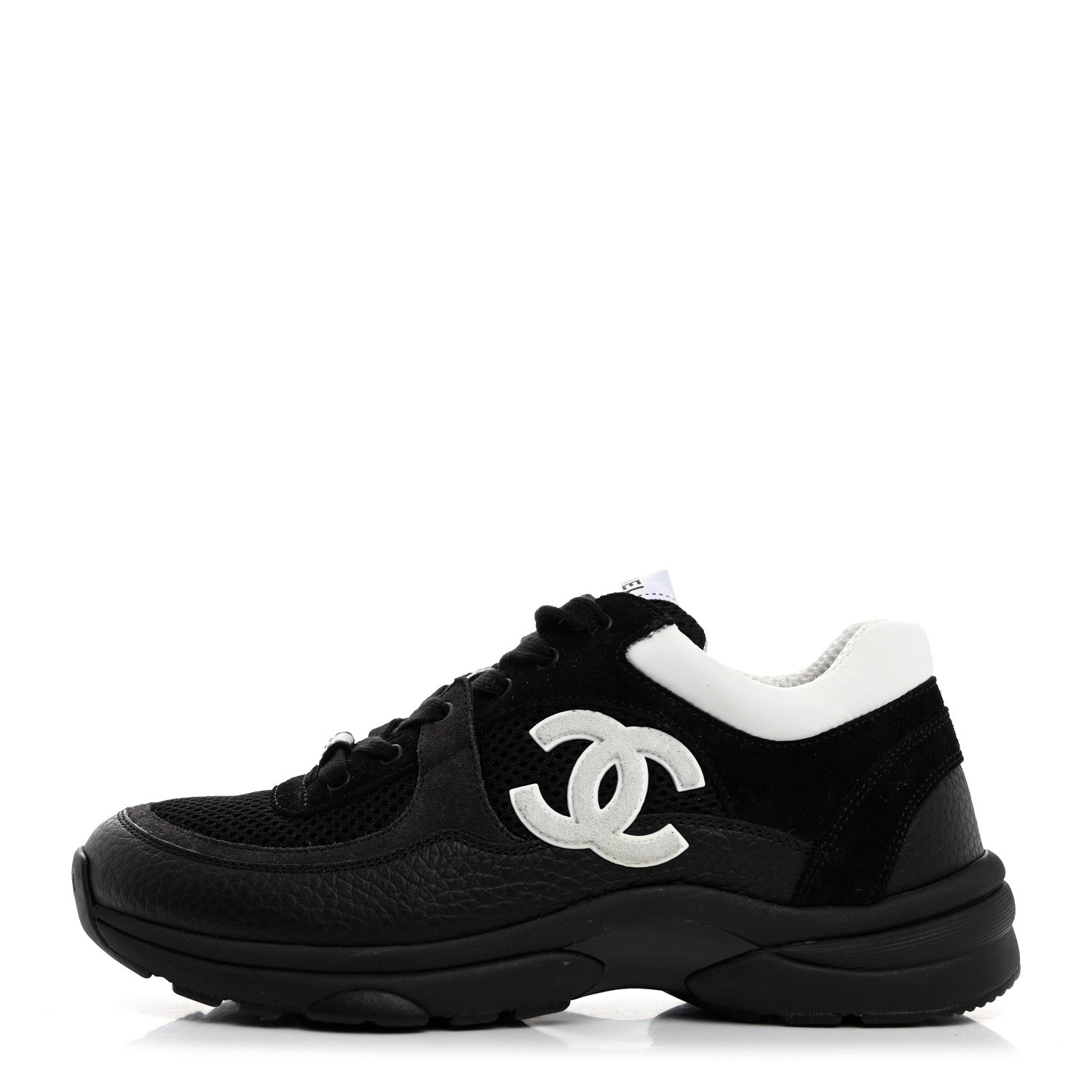 Chanel Mesh Suede Grained Calfskin Womens CC Sneakers 38 Black White 1 of 9