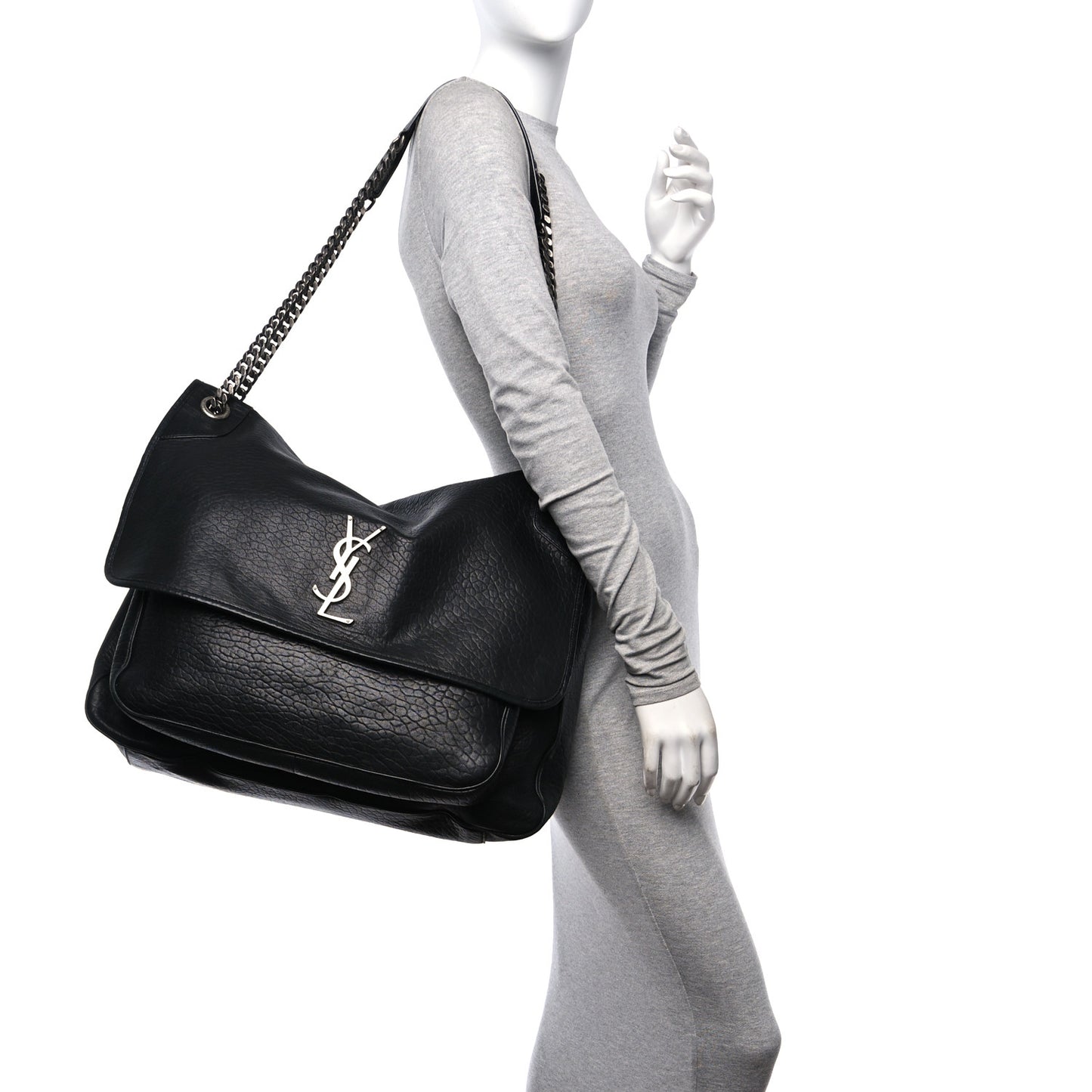 Grained Lambskin Monogram Oversized Niki Chain Satchel Black