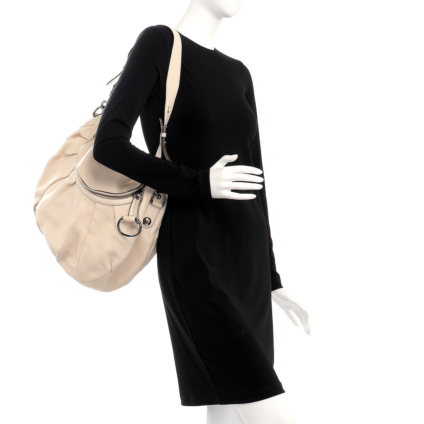 Pebbled Calfskin Medium Icon Bit Shoulder Bag Ivory