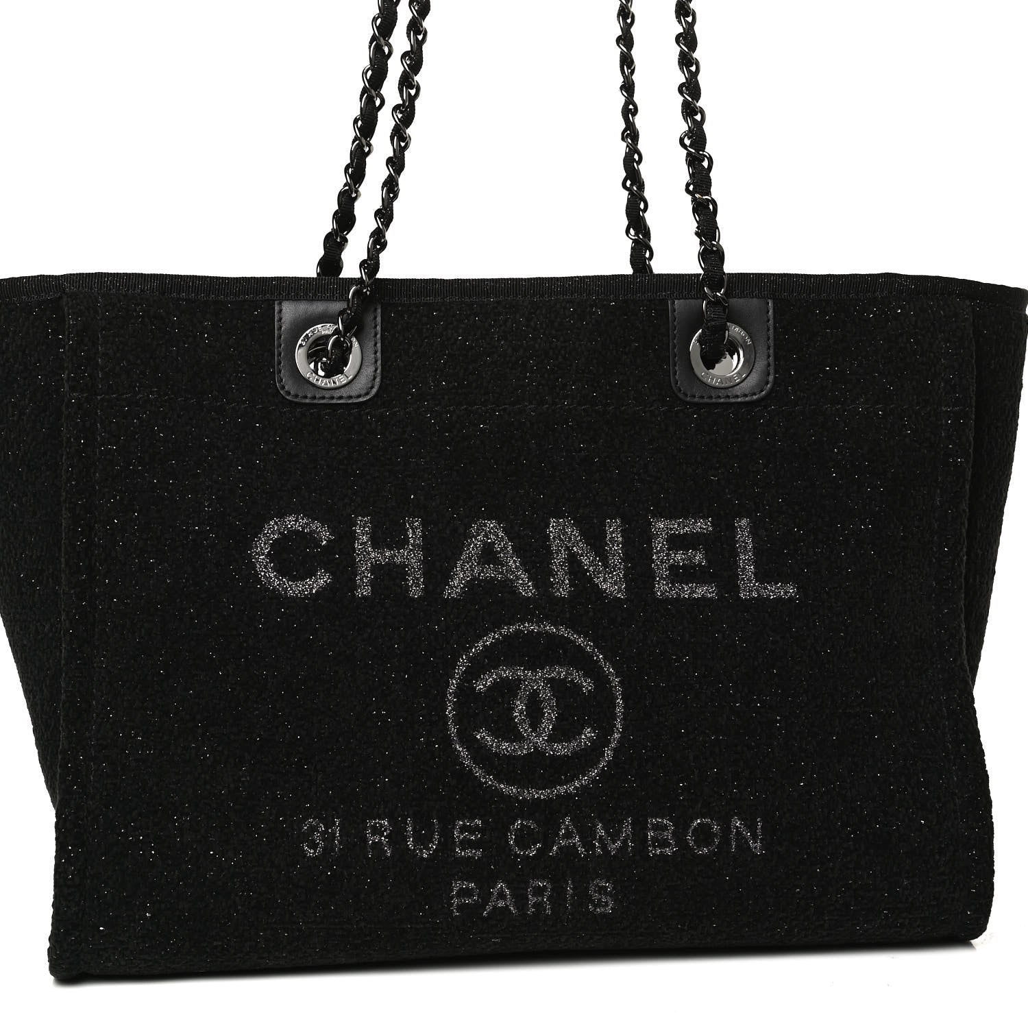 Chanel Lurex Canvas Small Deauville Tote Black 7 of 9