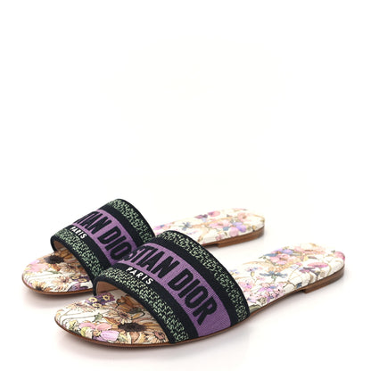 Christian Dior Canvas Embroidered 4 Saisons Dway Flat Slide Sandals 38.5 Lilac 3 of 9