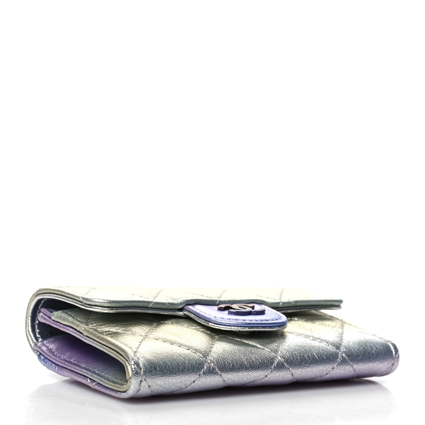 Gradient Metallic Calfskin Quilted Flap Card Holder Wallet Silver Blue Yellow Purple