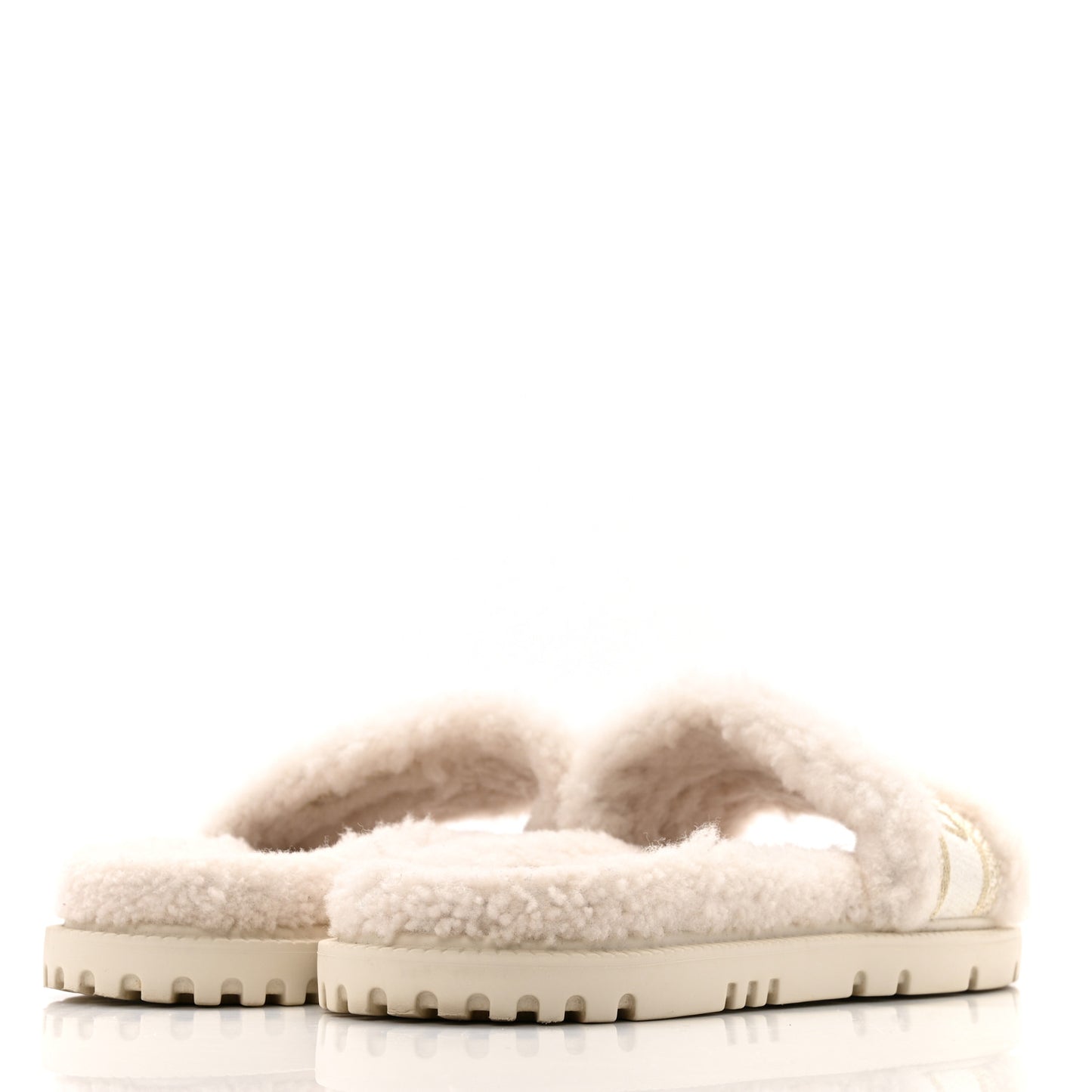 Shearling Canvas Lurex Embroidered Dway 10mm Slide Sandals 39 Natural Platinum