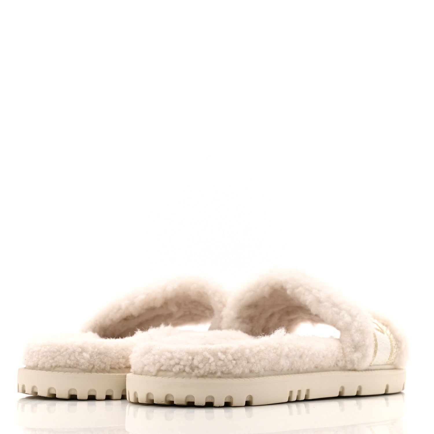 Christian Dior Shearling Canvas Lurex Embroidered Dway 10mm Slide Sandals 39 Natural Platinum 5 of 10