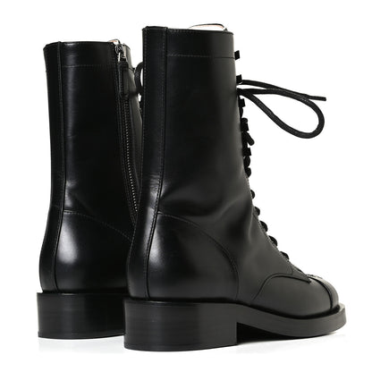 Chanel Calfskin Lace Up Combat Boots 37 Black 4 of 8