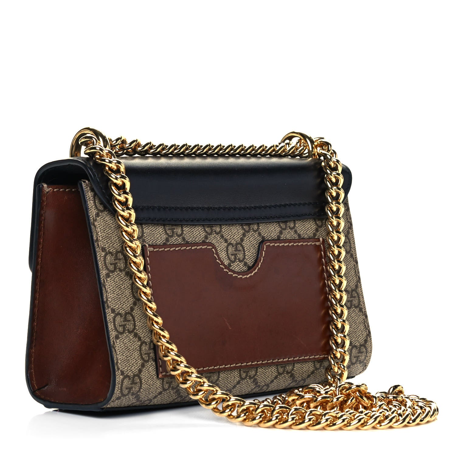 Gucci GG Supreme Monogram Calfskin Small Padlock Shoulder Bag Beige Black Cuir 3 of 10
