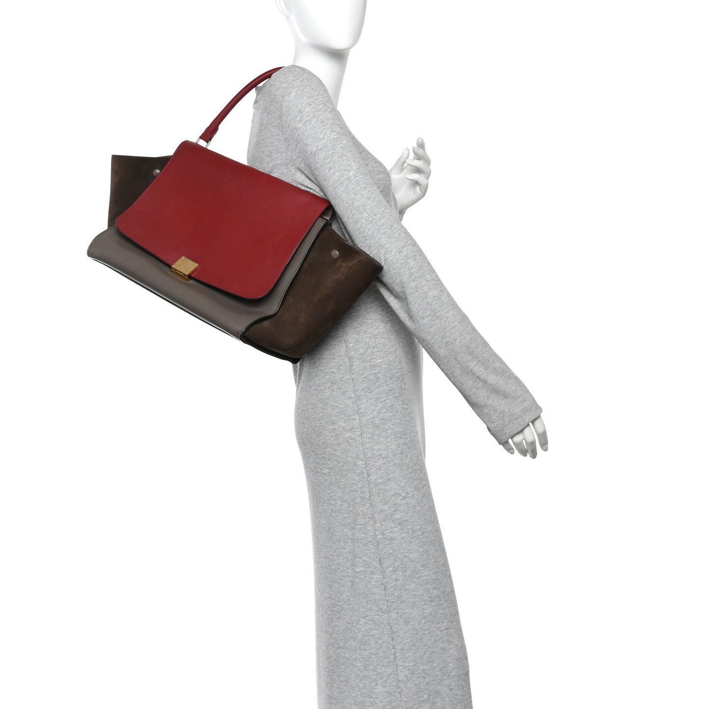 Calfskin Suede Large Tri-color Trapeze Taupe