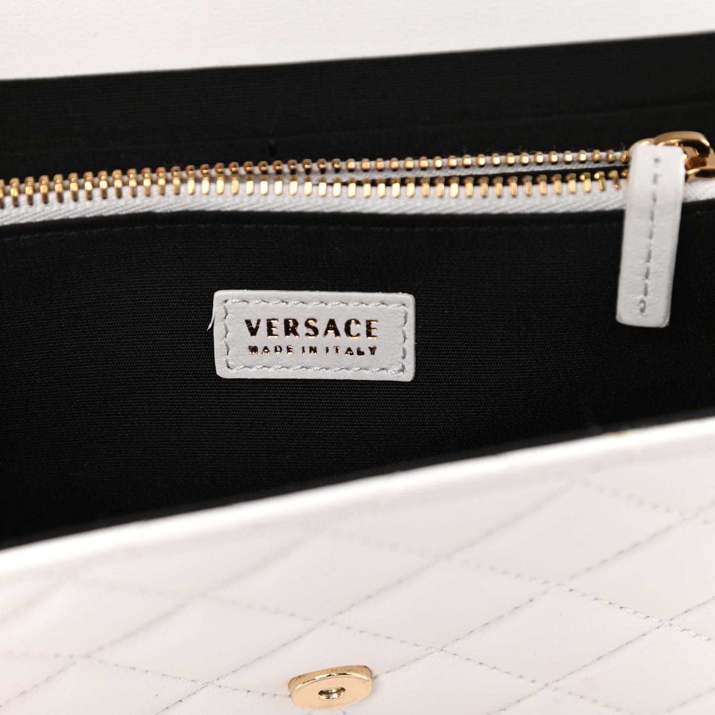 Lambskin Quilted Medusa Wallet On Chain Crossbody White