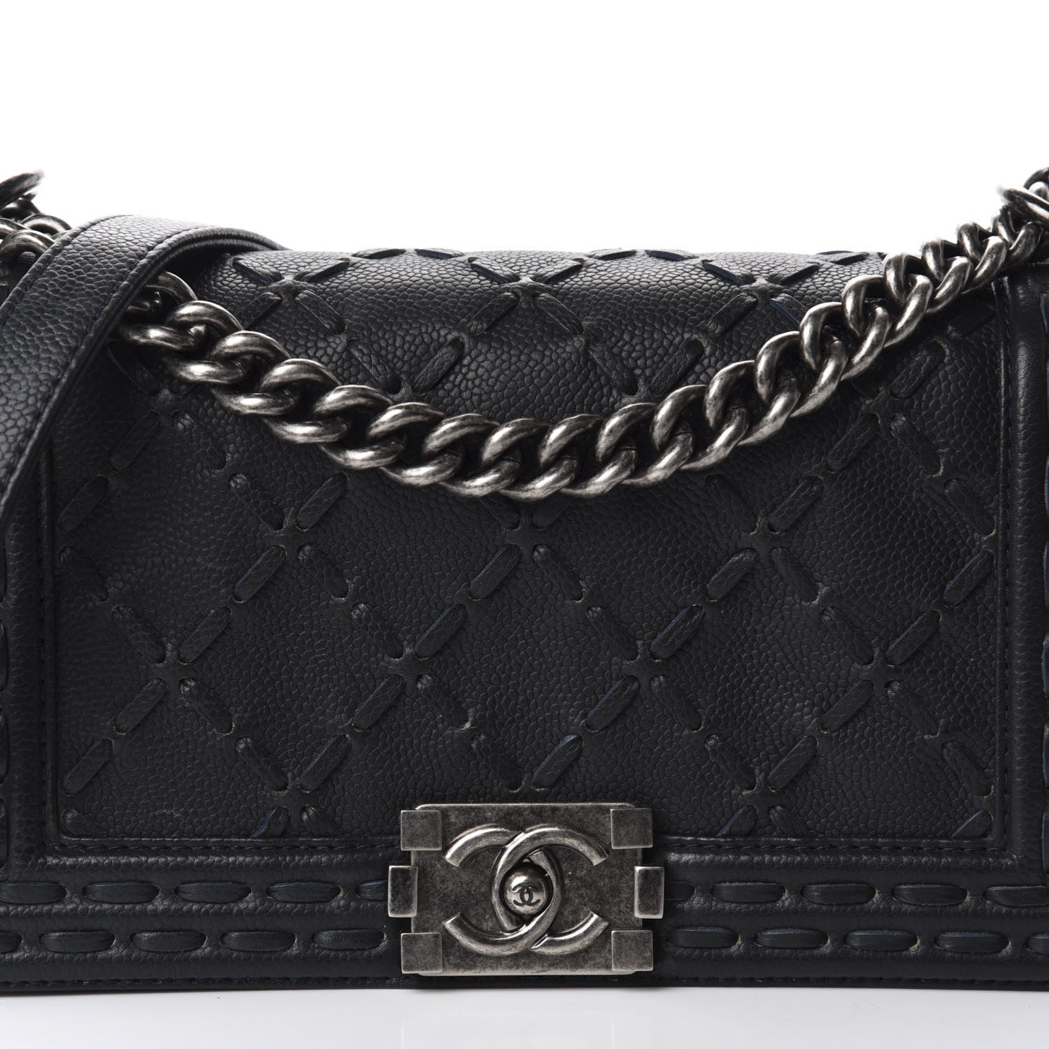 Chanel Caviar Stitched Medium Boy Flap Blue 14 of 14