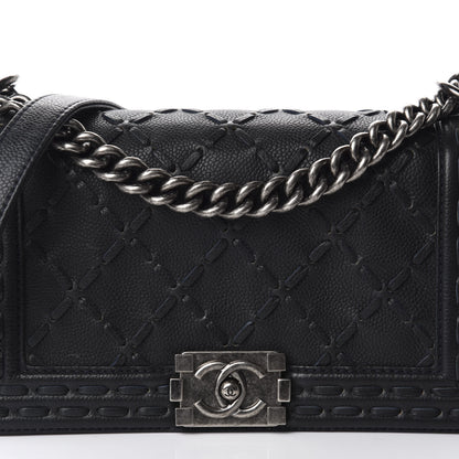 Chanel Caviar Stitched Medium Boy Flap Blue 14 of 14