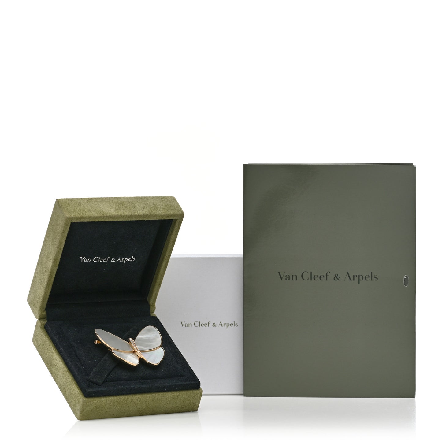 18K Yellow Gold Diamond Mother of Pearl Butterfly Brooch Pin