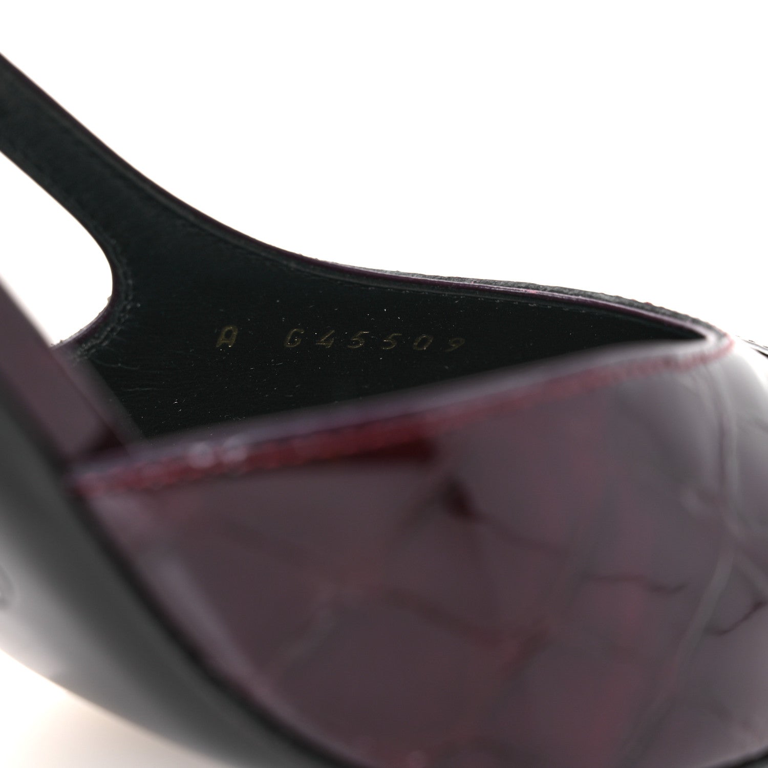 Chanel Patent Calfskin Crocodile Embossed Cap Toe CC Slingback 39 Dark Burgundy Black 10 of 13
