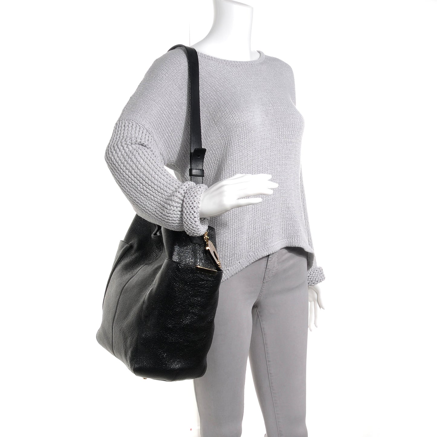 Glossy Leather Anna Shoulder Bag Black