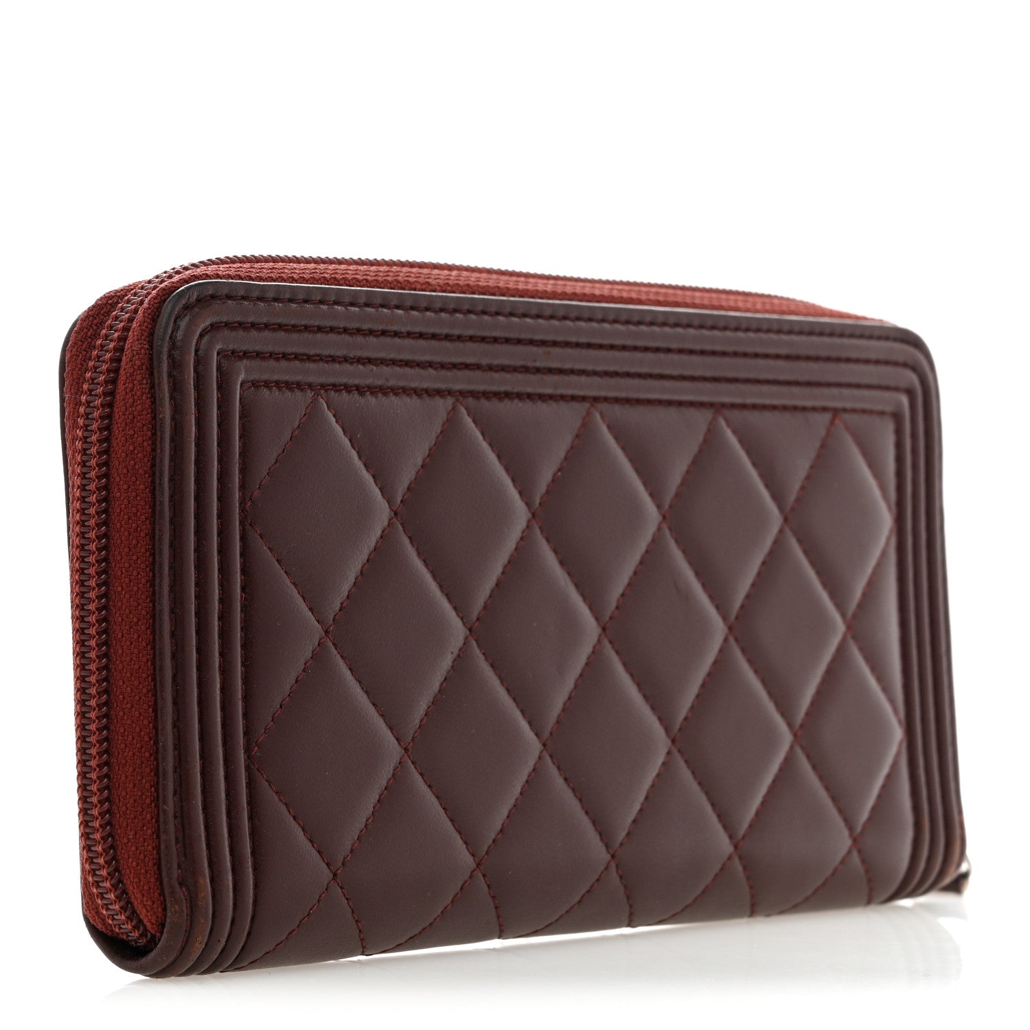 Chanel Lambskin Quilted Boy Zip Around Wallet Burgundy 3 of 9