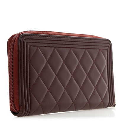 Chanel Lambskin Quilted Boy Zip Around Wallet Burgundy 3 of 9