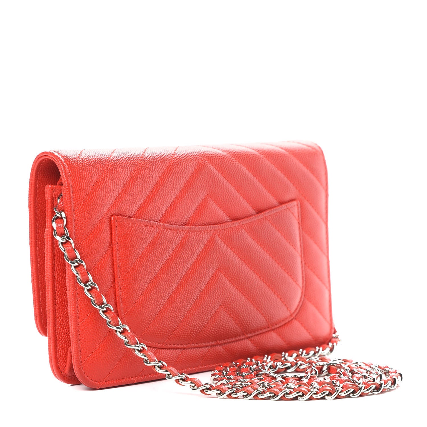 Chanel Caviar Chevron Quilted Wallet On Chain WOC Red 3 of 14
