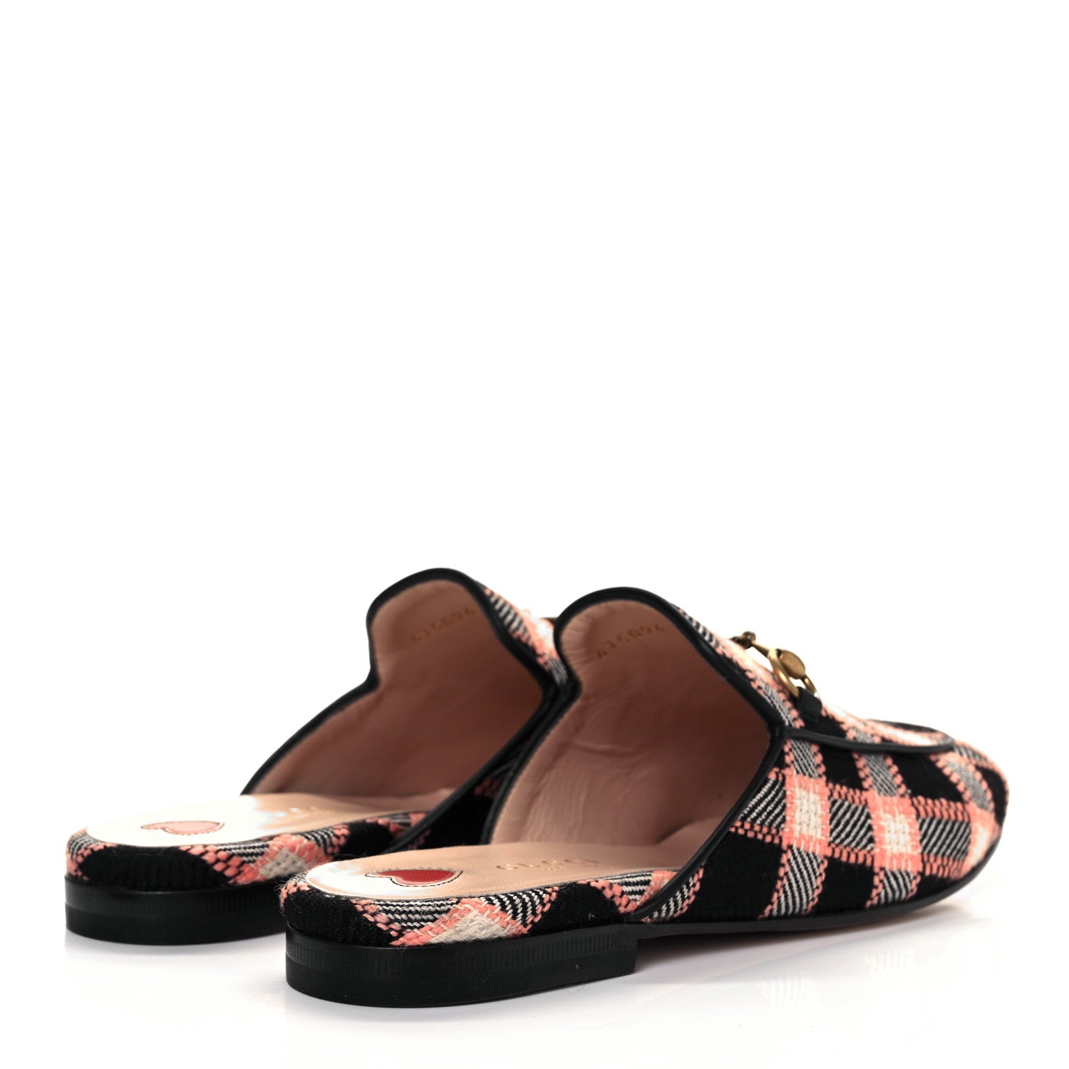 Gucci Tweed Calfskin Damier Womens Princetown Slippers 38 Black Pink Multicolor 4 of 8