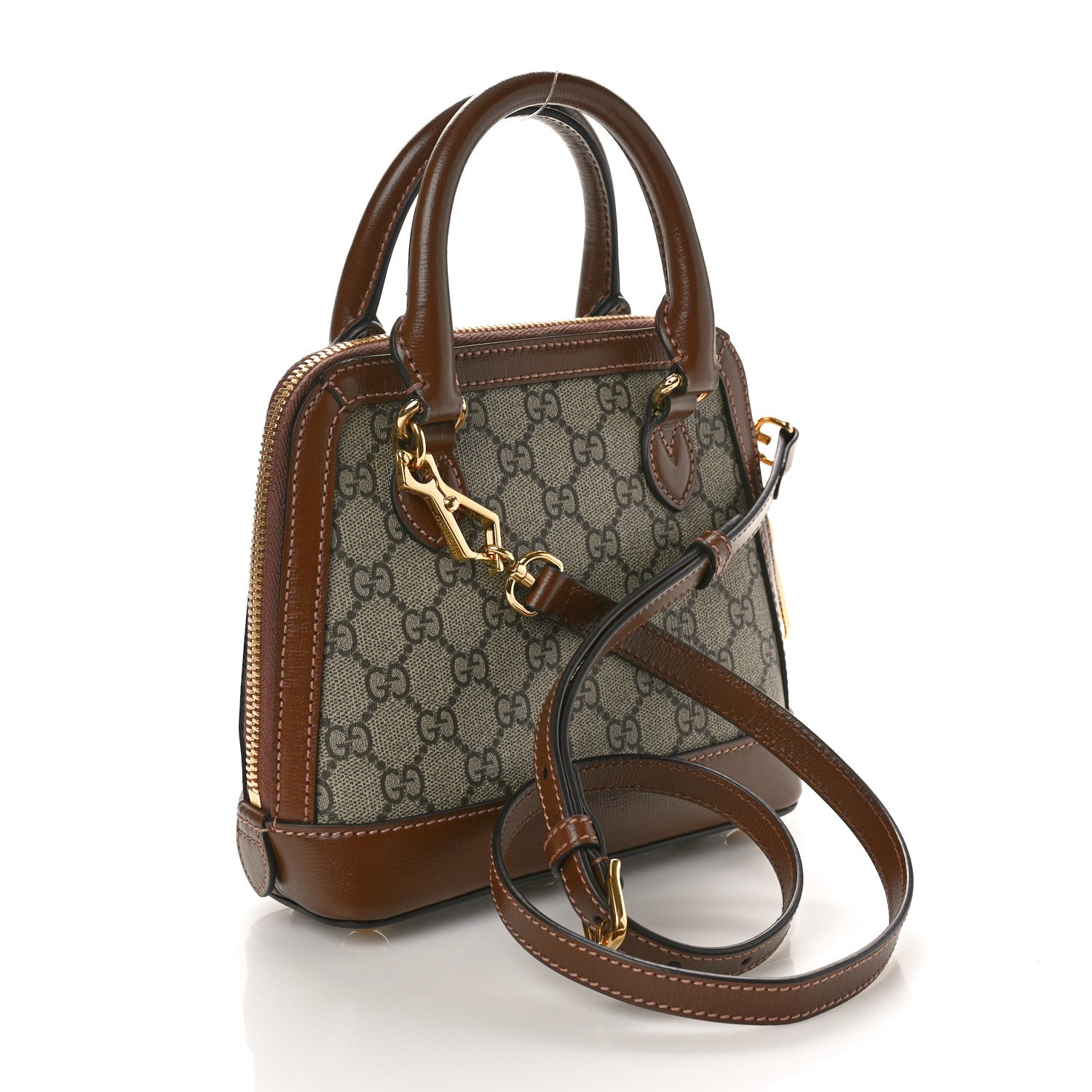 Gucci GG Supreme Monogram Azalea Calfskin Mini Horsebit 1955 Top Handle Bag Beige Ebony Brown Sugar 3 of 11