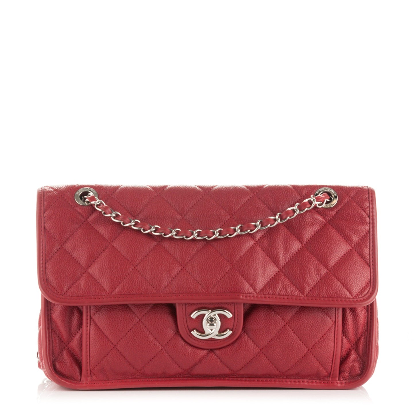 Caviar Quilted Large French Riviera Flap Red