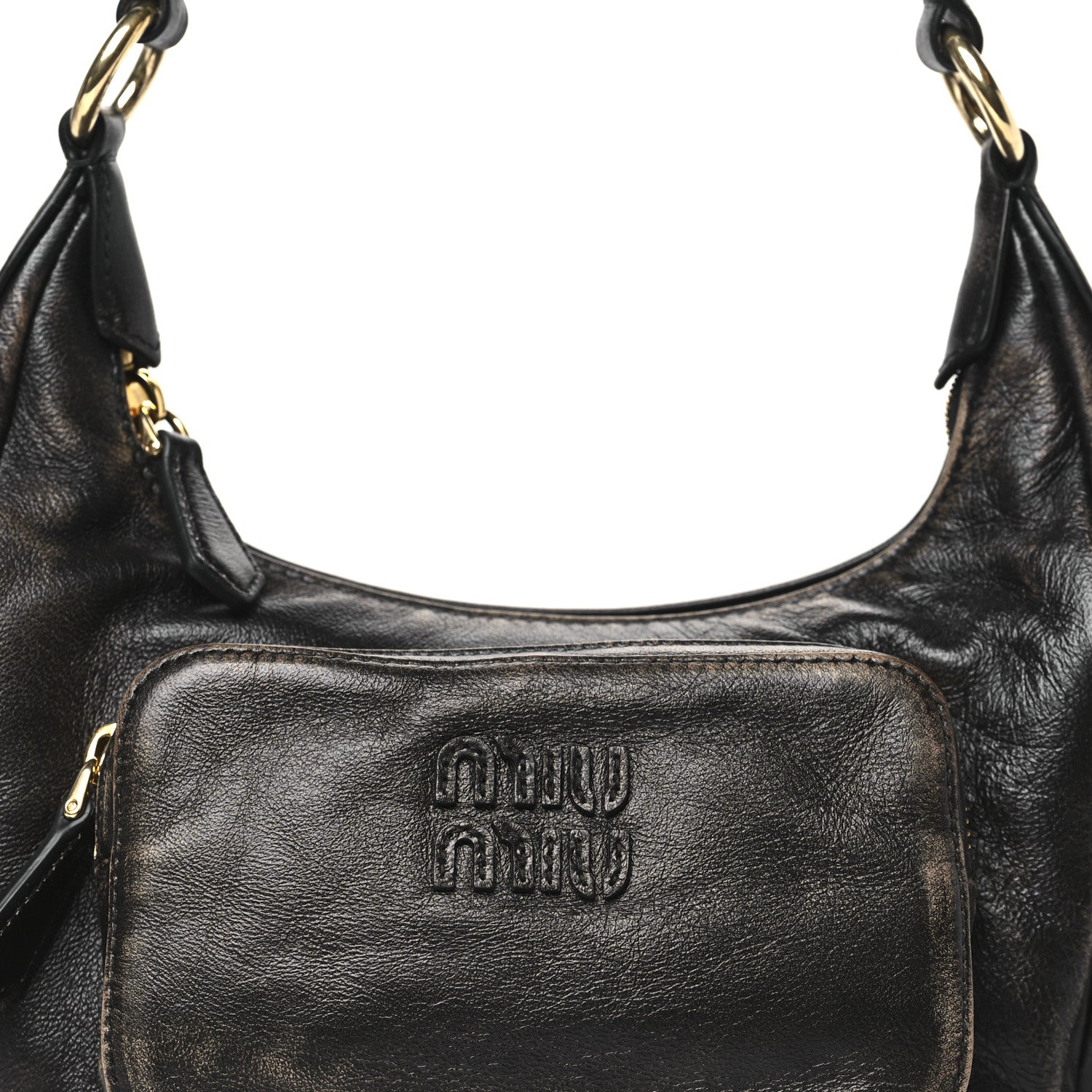 Miu Miu Distressed Nappa Pocket Bag Sand Coffee 7 of 9