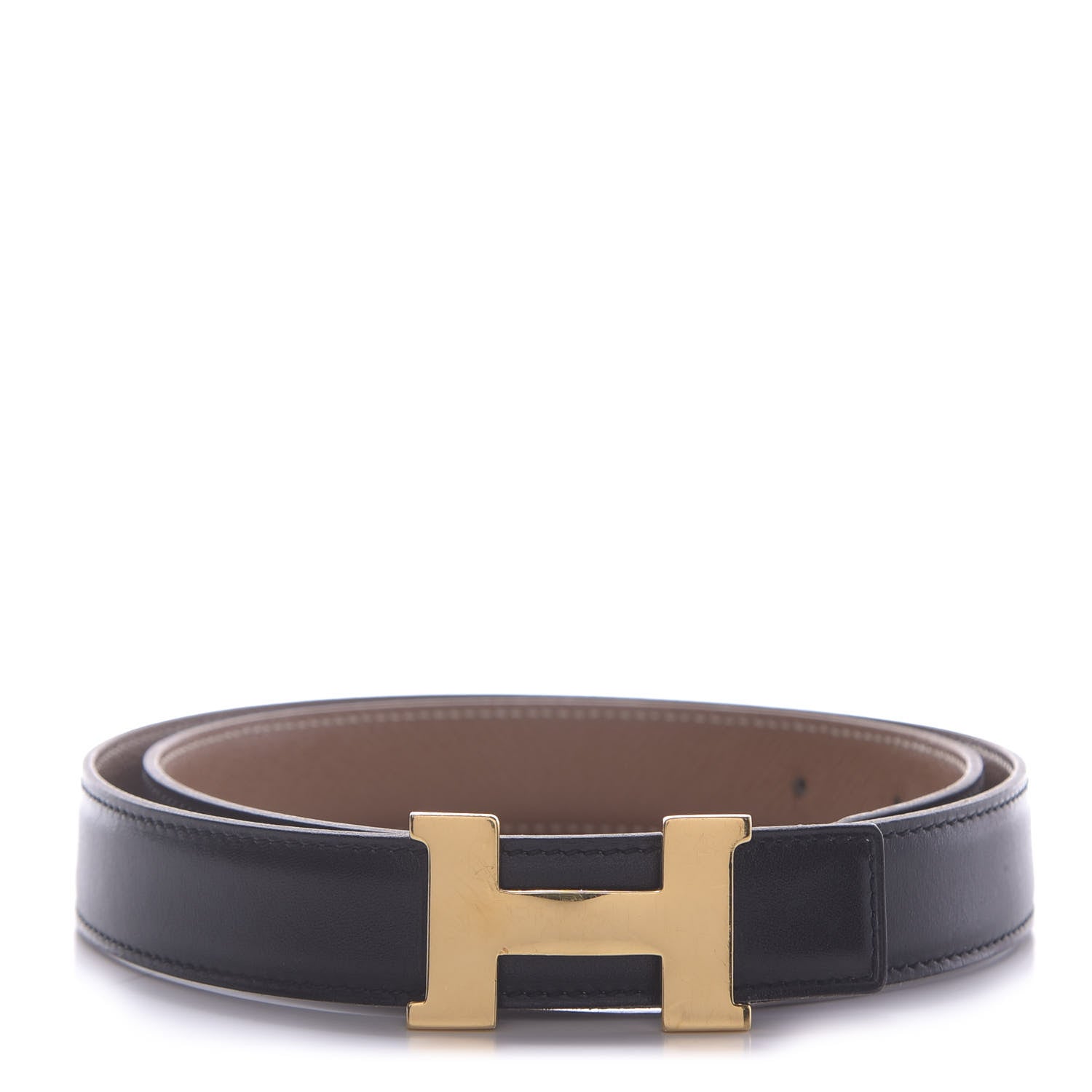 Hermes Box Courchevel 24mm Constance H Belt 75 Gold Black 1 of 6
