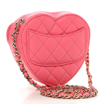 Chanel Lambskin Quilted CC In Love Heart Clutch With Chain Pink 3 of 11