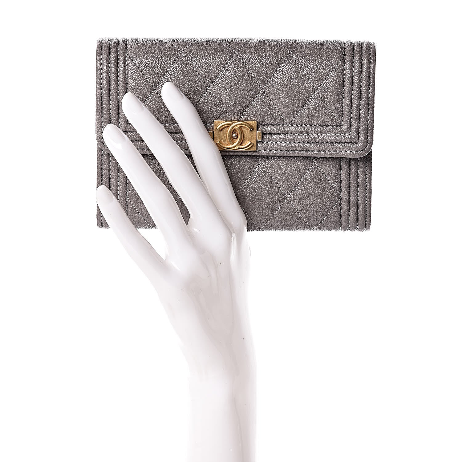 Chanel Caviar Quilted Medium Boy Flap Wallet Grey 2 of 8