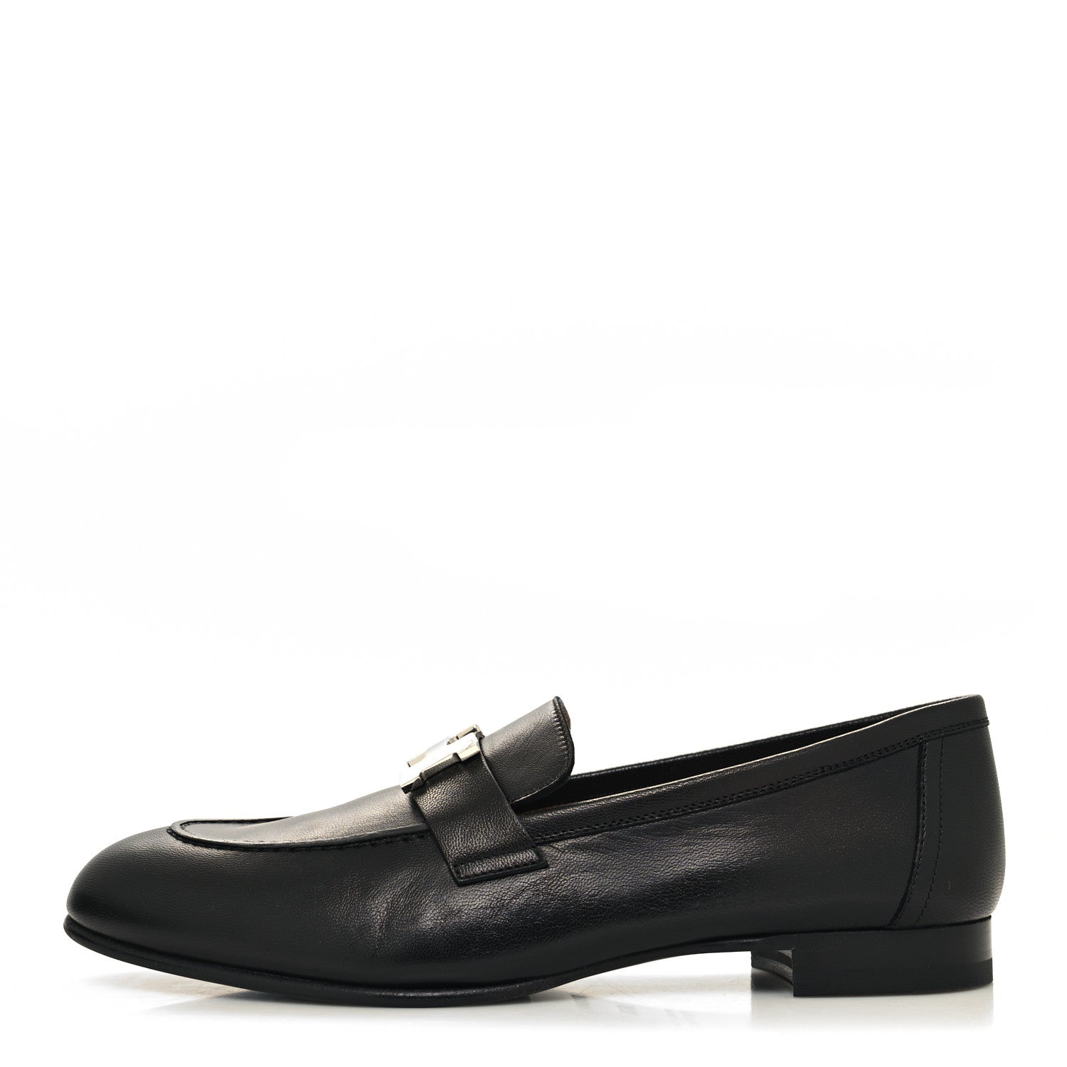 Hermes Goatskin Womens Paris Loafers 38.5 Black 1 of 9