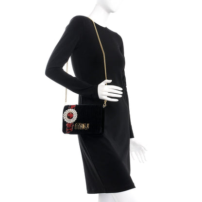 Miu Miu Velluto Matelasse Ayers Crystal Embellished Shoulder Bag Nero Black Rosso 2 of 6