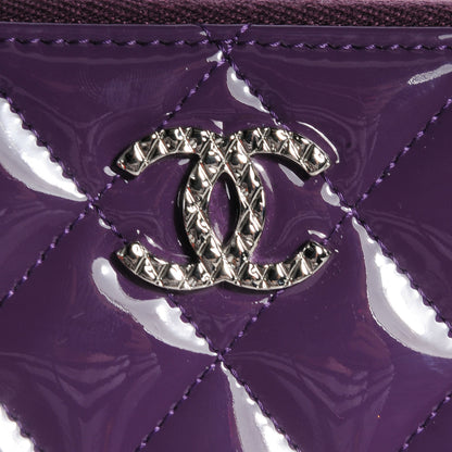 Chanel Patent Quilted Brilliant Zip Around Wallet Purple 6 of 9