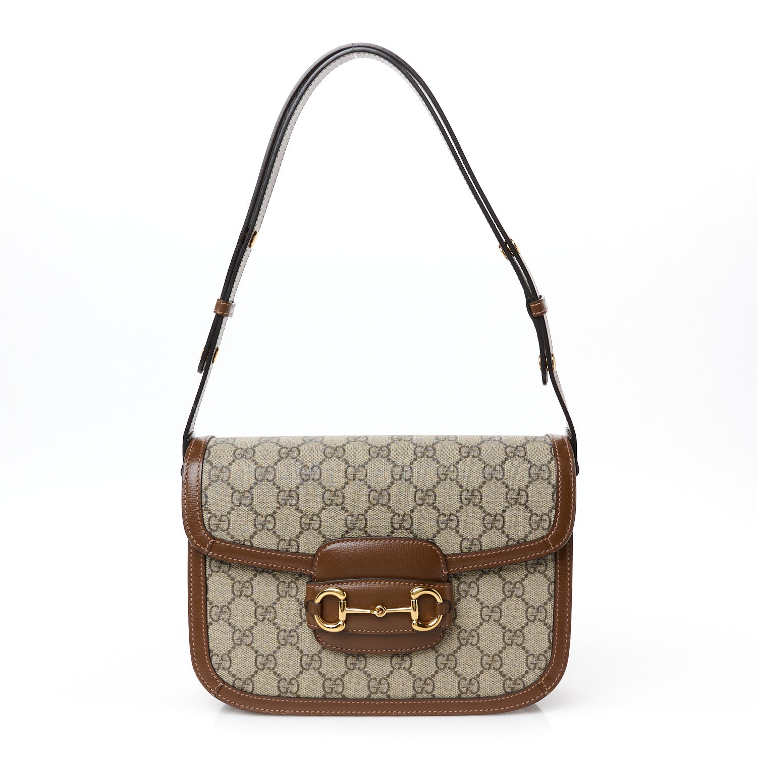 Gucci GG Supreme Monogram Azalea Calfskin Horsebit 1955 Shoulder Bag Beige Brown Sugar 1 of 12