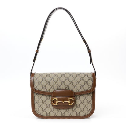 Gucci GG Supreme Monogram Azalea Calfskin Horsebit 1955 Shoulder Bag Beige Brown Sugar 1 of 12