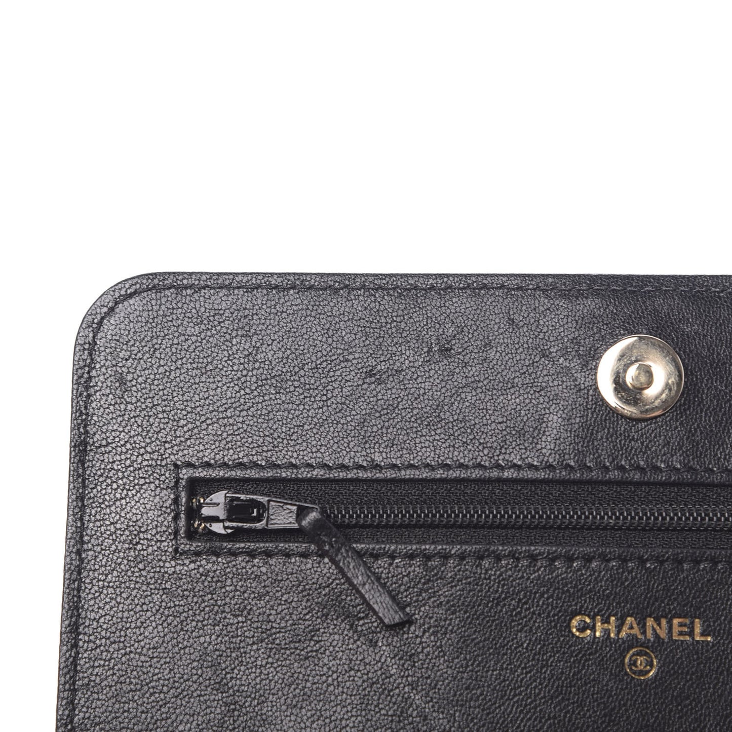 Caviar Sheepskin Chevron Quilted Vintage Mademoiselle Wallet On Chain WOC Black