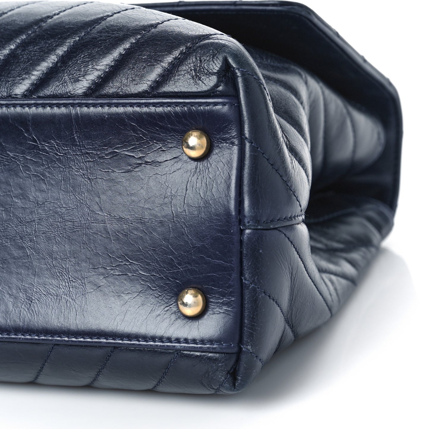 Aged Calfskin Chevron Quilted Small Coco Handle Flap Navy