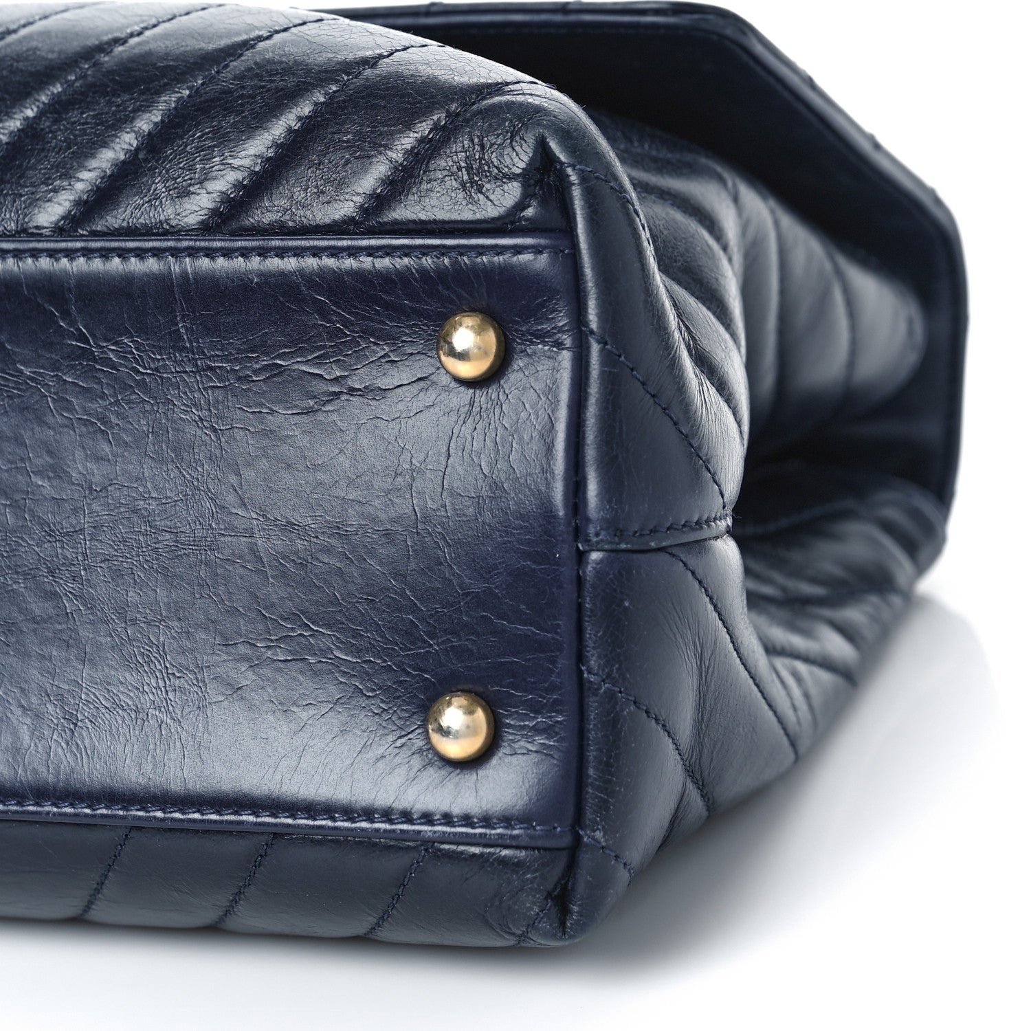Chanel Aged Calfskin Chevron Quilted Small Coco Handle Flap Navy 9 of 11