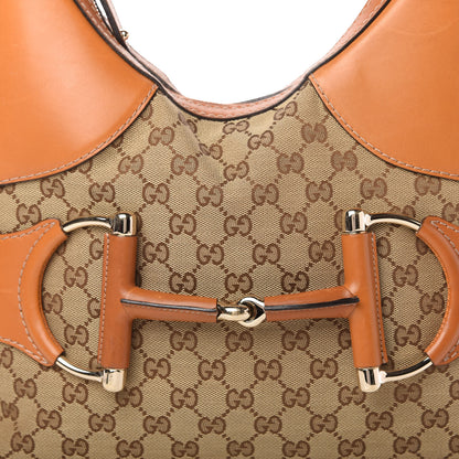 Gucci Monogram Large Horsebit Web Hobo Tan 10 of 10
