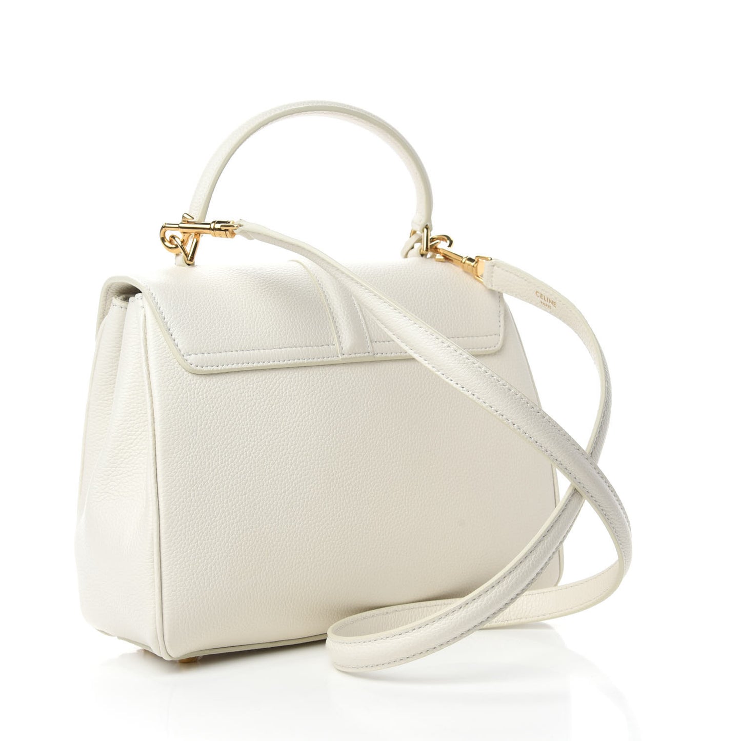 Grained Calfskin Small 16 Top Handle Bag White