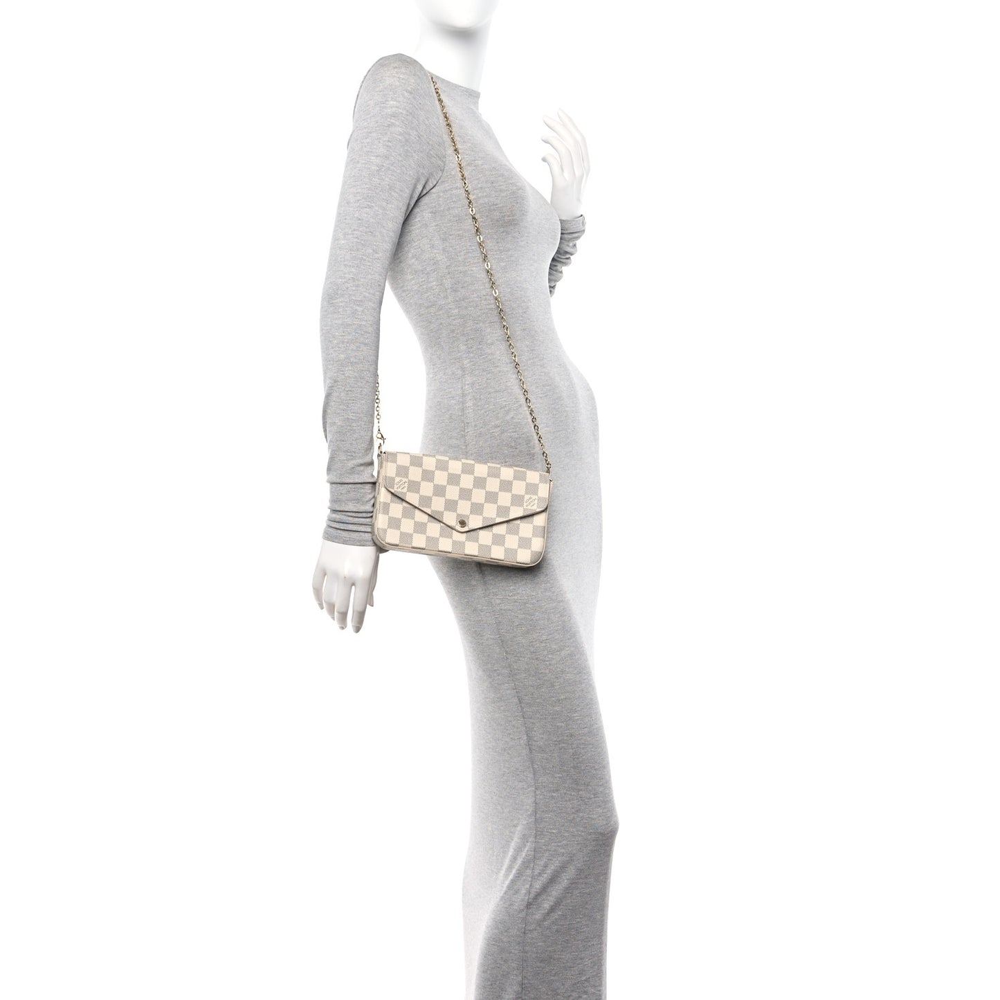 Damier Azur Pochette Felicie Chain Wallet Rose Ballerine