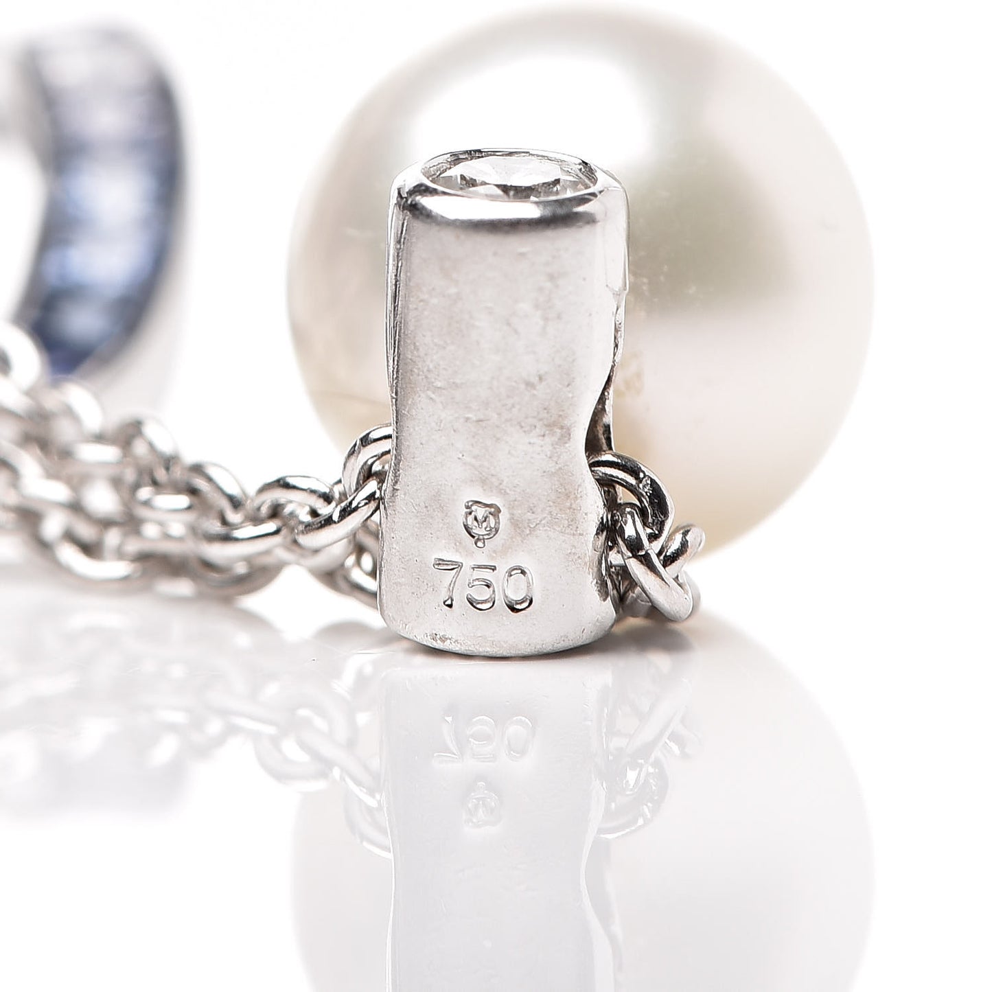 18K White Gold Sapphire Diamond Akoya Pearl 9.5-10mm Elements of Life Pendant Necklace