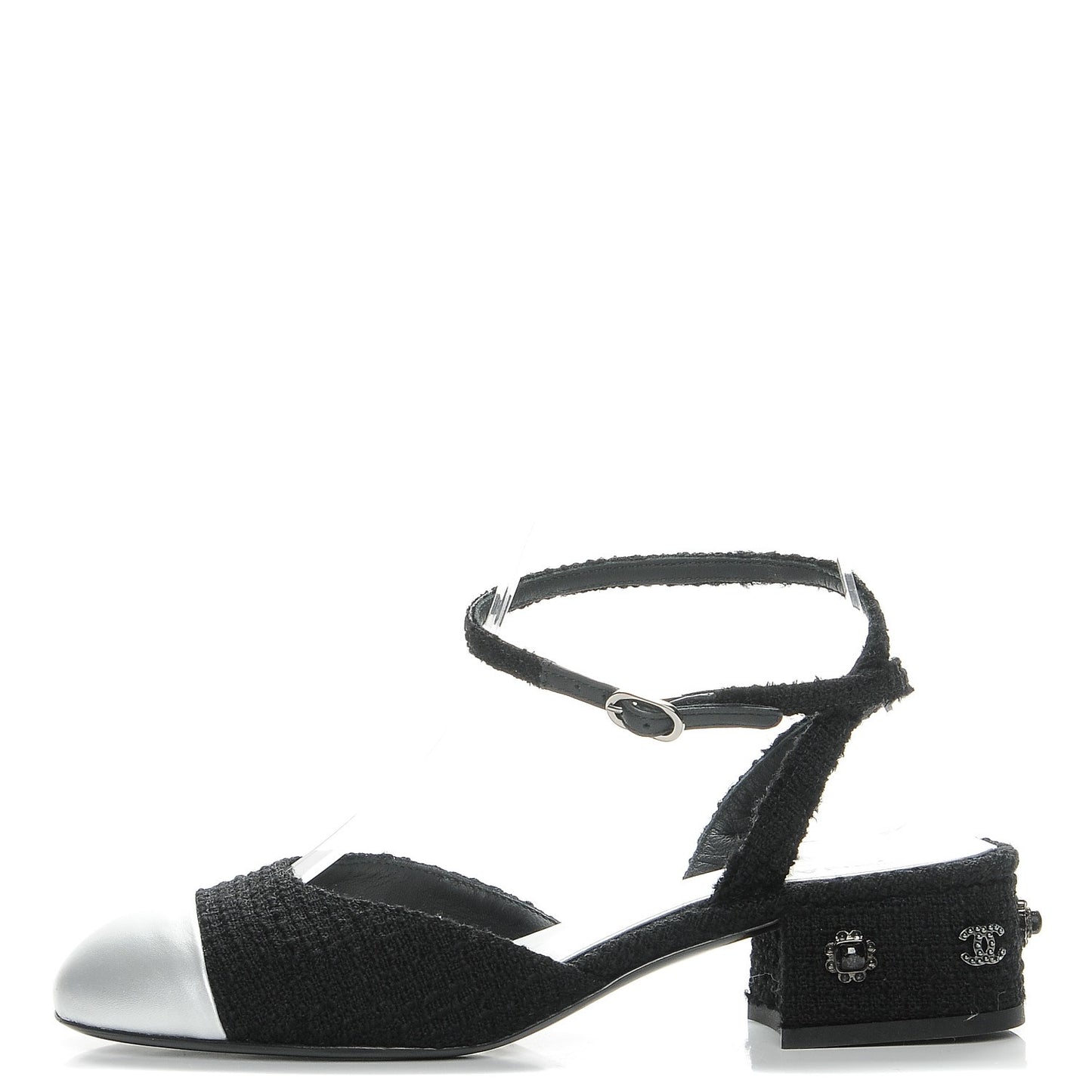 Tweed Iridescent Calfskin Heels 37 Black Silver