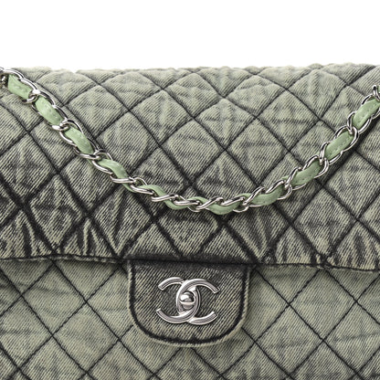 Chanel Denim Quilted Denimpression Flap Green Black 10 of 10