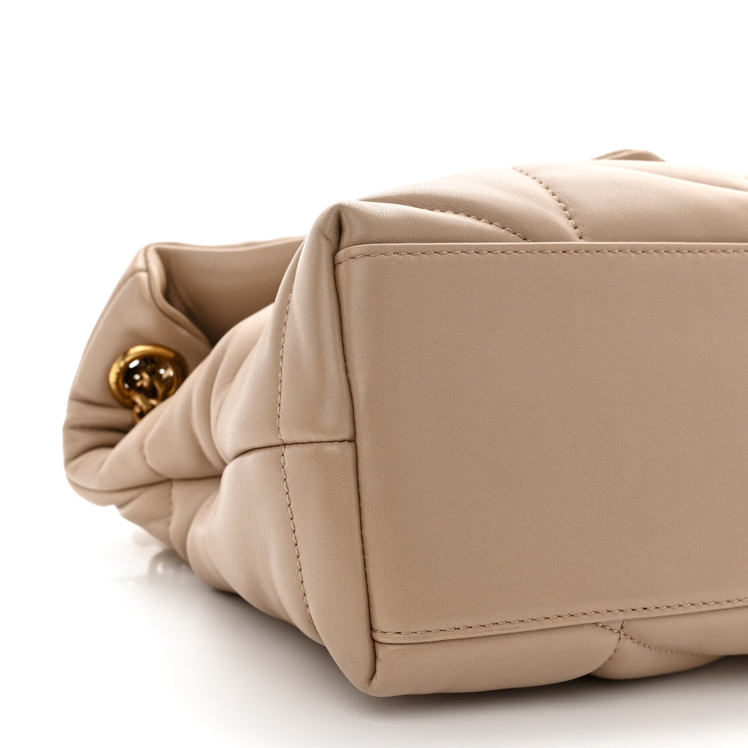 Saint Laurent Lambskin Quilted Small Loulou Puffer Monogram Chain Satchel Dark Beige 8 of 9